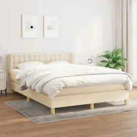 vidaxl-lozko-kontynentalne-z-materacem-kremowe-tkanina-140x200-cm