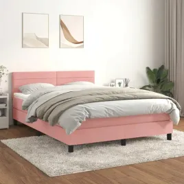 vidaxl-lozko-kontynentalne-z-materacem-rozowe-aksamit-140x190-cm