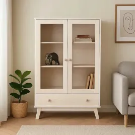 witryna-135-x-90-cm-z-drewna-oregon-wood-ii-niska-z-szuflada-kolor-bielony
