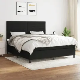 vidaxl-lozko-kontynentalne-z-materacem-czarne-tkanina-160x200-cm