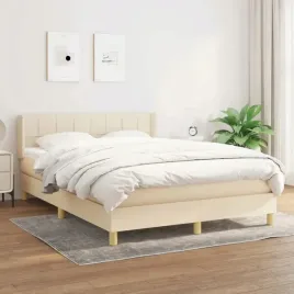 vidaxl-lozko-kontynentalne-z-materacem-kremowe-tkanina-140x200-cm