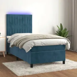 vidaxl-lozko-kontynentalne-materac-i-led-niebieski-aksamit-90x200-cm