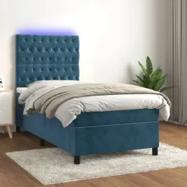 vidaxl-lozko-kontynentalne-materac-i-led-niebieski-aksamit-80x200-cm