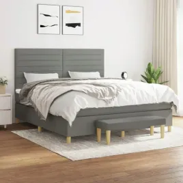 vidaxl-lozko-kontynentalne-z-materacem-ciemnoszara-tkanina-160x200-cm