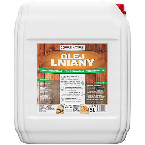OLEJ LNIANY DO DREWNA NATURALNY OLEJ DO IMPREGNACJI I PIĘLĘGNACJI DREWNA 5L