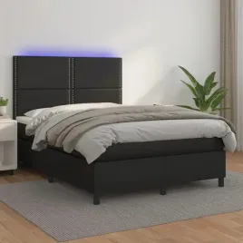 vidaxl-lozko-kontynentalne-materac-i-led-czarna-ekoskora-140x190-cm