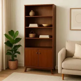 regal-drewniany-90-cm-kolor-kasztan-polki-i-zamykana-szafka-oregon-wood-ii