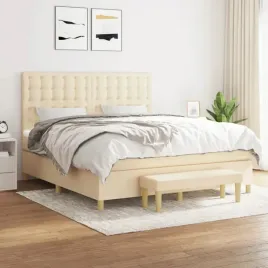 vidaxl-lozko-kontynentalne-z-materacem-kremowe-tkanina-160x200-cm