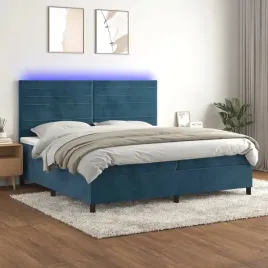 vidaxl-lozko-kontynentalne-materac-i-led-niebieski-aksamit-200x200cm
