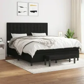 vidaxl-lozko-kontynentalne-z-materacem-czarne-tkanina-160x200-cm