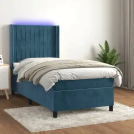 vidaxl-lozko-kontynentalne-materac-i-led-niebieski-aksamit-100x200cm