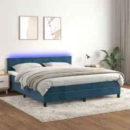 vidaxl-lozko-kontynentalne-materac-i-led-niebieski-aksamit-160x200cm