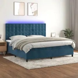 vidaxl-lozko-kontynentalne-materac-i-led-niebieski-aksamit-200x200cm