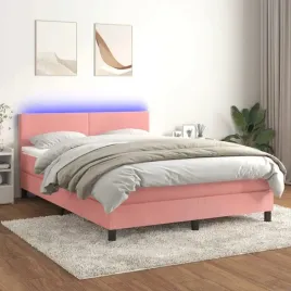 vidaxl-lozko-kontynentalne-z-materacem-i-led-rozowy-aksamit-140x190cm