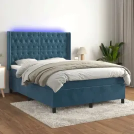 vidaxl-lozko-kontynentalne-materac-i-led-niebieski-aksamit-140x190cm