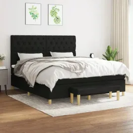 vidaxl-lozko-kontynentalne-z-materacem-czarne-tkanina-160x200-cm