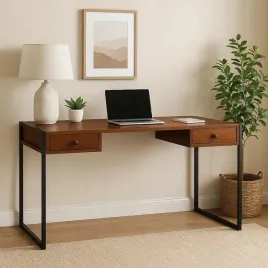 biurko-134-cm-industrialne-z-szufladami-drewno-i-metal-kolor-kasztan