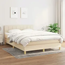 vidaxl-lozko-kontynentalne-z-materacem-kremowe-tkanina-140x200-cm