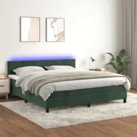 vidaxl-lozko-kontynentalne-z-materacem-i-led-zielony-aksamit-160x200cm