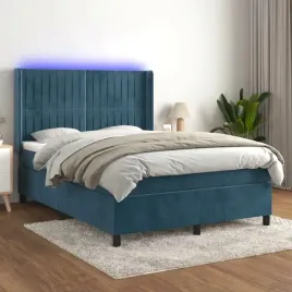 vidaxl-lozko-kontynentalne-materac-i-led-niebieski-aksamit-140x200cm