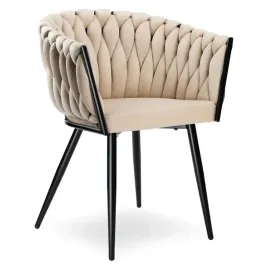 krzeslo-plecione-tapicerowane-bezowe-welurowe-velvet-glamour-czarne-nogi