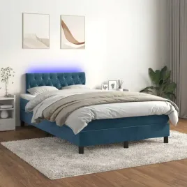 vidaxl-lozko-kontynentalne-materac-i-led-niebieski-aksamit-120x200cm