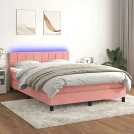 vidaxl-lozko-kontynentalne-z-materacem-i-led-rozowy-aksamit-140x190cm