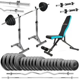 zestaw-kulturystyczny-128kg-lawka-stojaki-sztanga-gryf-hantle-obciazenie