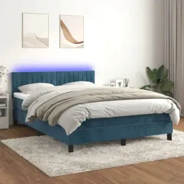 vidaxl-lozko-kontynentalne-materac-i-led-niebieski-aksamit-140x200cm