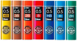 komplet-grafitow-do-olowkow-pentel-ainstein-05mm-40-sztuk-x-7-fiolek-4b-2h