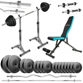 zestaw-kulturystyczny-88kg-lawka-stojaki-sztanga-gryf-hantle-obciazenie