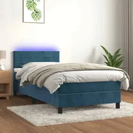 vidaxl-lozko-kontynentalne-materac-i-led-niebieski-aksamit-90x190-cm