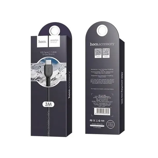 kabel-usb-typ-c-hoco-flash-x20-3-metry-czarny-zlacza-usb-usb-typ-c