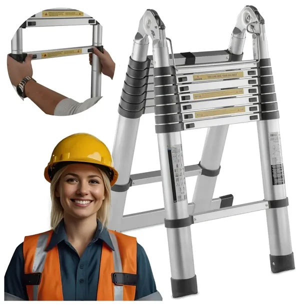 DRABINA TELESKOPOWA ALUMINIOWA 5m (2,5m + 2,5m) PRZEGUBOWA WIELOFUNKCYJNA