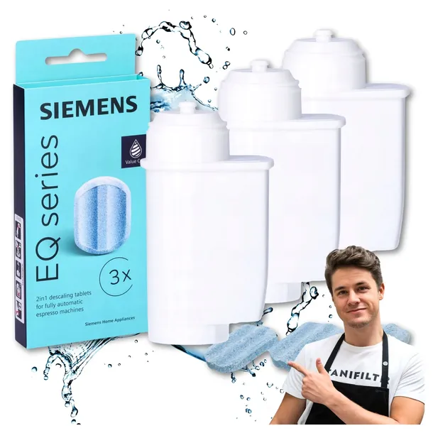 3x FILTR do WODY EKSPRES SIEMENS EQ 5/6/7 i TABLETKI ODKAMIENIAJĄCE TZ80002