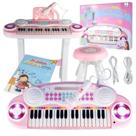 organy-pianinko-rozowe-z-mikrofonem-nagrywanie-mp3-taboret-prezent