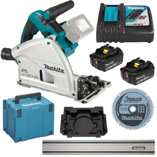 Makita DSP600ZJ Piła + SZYNA 1,5M + ZASILANIE 2X5AH PILARKA ZAGŁĘBIARKA DSP
