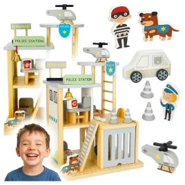 drewniany-posterunek-komisariat-policji-zestaw-pojazdy-figurki-helikopter