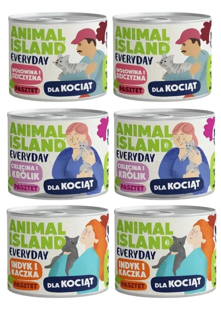 Karma Animal Island EVERYDAY dla KOCIĄT Zestaw 6 x 185g MIX SMAKÓW Bez zbóż