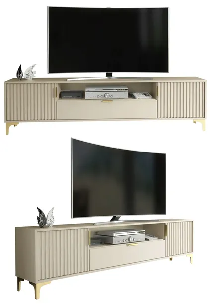 DUŻA SZAFKA RTV TV 200CM DO SALONU RYFLOWANE FRONTY KASZMIR MAT LFT002D
