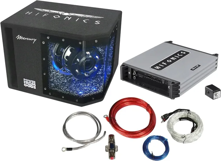SUBWOOFER AKTYWNY SKRZYNIA BASOWA HIFONICS MBP1000.2 + WZMACNIACZ + KABLE