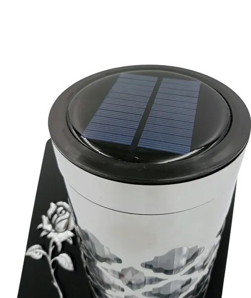 Znicz Solarny Duży Lampion Srebrny Metalowy Fotowoltaiczny 23cm SrebrnaRóża