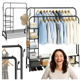duzy-podwojny-stojacy-metalowy-wieszak-na-ubrania-przenosny-polka-stojak