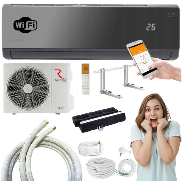 Klimatyzacja Czarna Rotenso ELIS 3,4 kW WiFi Samodzielny Zestaw do montażu