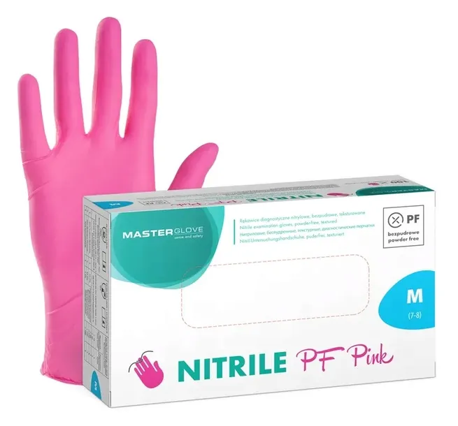 RÓŻOWE Rękawiczki Nitrylowe Jednorazowe RÓŻOWE M100szt. Master Glove PFPink