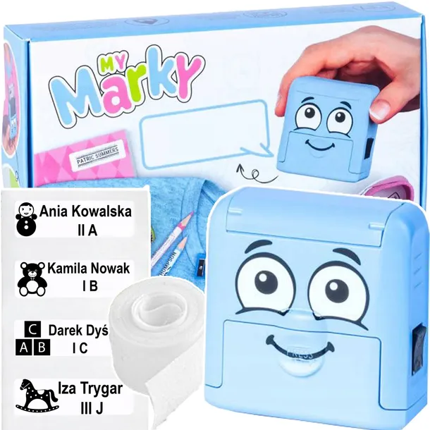 PIECZĄTKA DO ODZIEŻY COLOP MY MARKY 20 NIEBIESKA Z TASIEMKĄ I ETYKIETAMI