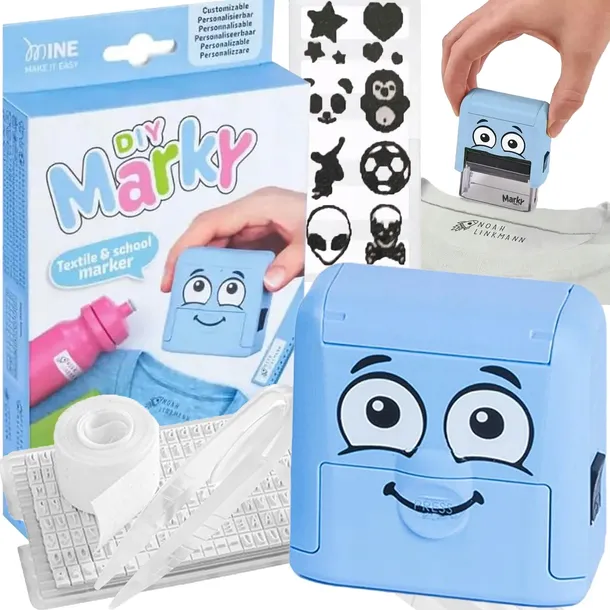 Pieczątka drukarenka do ubrań COLOP MY MARKY DIY 20 niebieska imię wyprawka