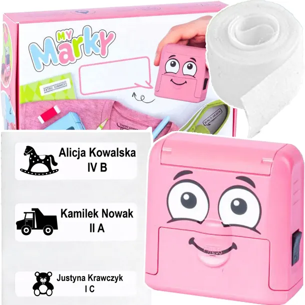 PIECZĄTKA DO ODZIEŻY COLOP MY MARKY 20 RÓŻOWY Z TASIEMKĄ I ETYKIETAMI