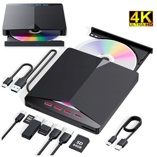 NAPĘD ZEWNĘTRZNY CD DVD ODTWARZACZ PŁYT PRZENOŚNY NAGRYWARKA HUB USB-C 3.0