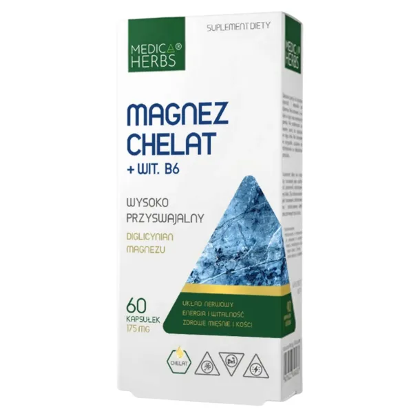 Medica Herbs Magnez Chelat + Wit. B6 - 60 Kapsułek Na Zdrowe Kości